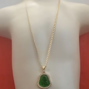 Gold Plated Chain With Green Buddha Pendant